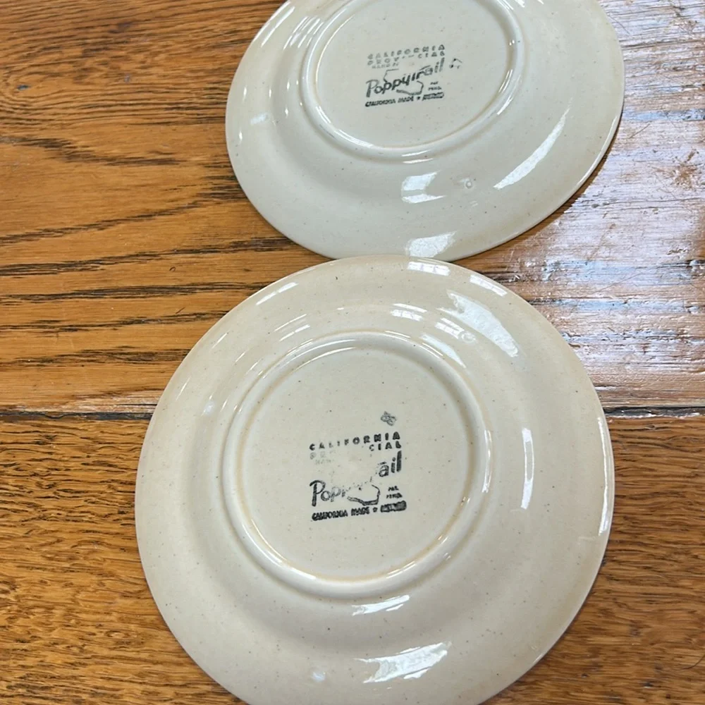 Vintage Metlox Poppytrail bread plates in California Provincial Rooster pattern.